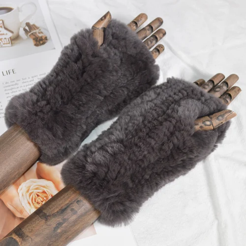 dark gray Женские модные вязаные теплые Настоящий мех кролика перчатки зимние женские варежки из кроличьего меха натуральный мягкий Настоящий мех кролика перчатки - Цвет: dark gray