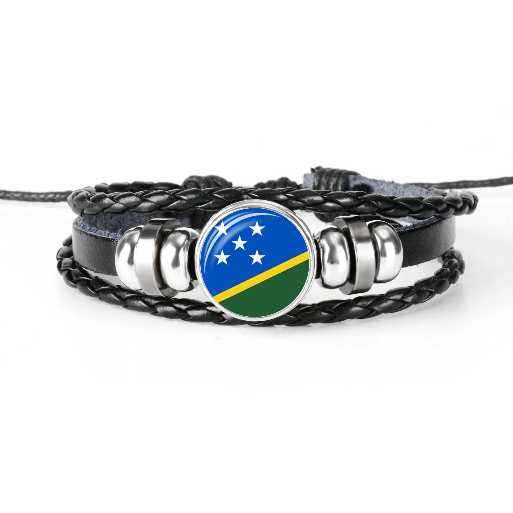 SOLOMON ISLANDS Новая мода Сингапур Флаг Сомали браслет для мужчин и женщин стеклянный кабошон кожаный браслет ювелирный подарок - Окраска металла: SOLOMON ISLANDS