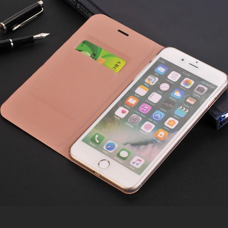 Тонкий чехол бумажник из искусственной кожи с откидной крышкой держателем для