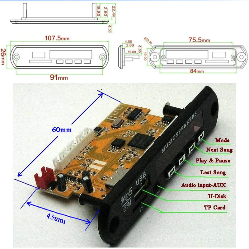 Аудио Видео Bluetooth модуль DAC DTS/AC 3/APE/WAV Car MP4 MP5 USB TF карта плеер DIY динамик