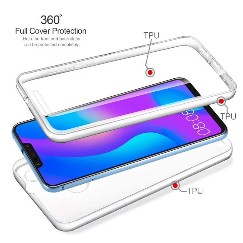 Передний и задний мягкий прозрачный чехол для Honor 10 Lite Huawei P Smart 2019 P20 P30 Pro Mate 20 P9 P8 2017
