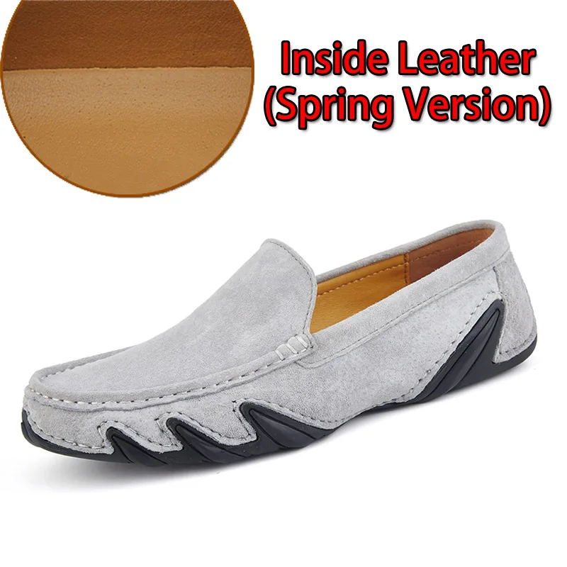 Gray Leather Модные брендовые мужские повседневные лоферы; замшевая кожаная мужская повседневная обувь; водонепроницаемые Мокасины без шнуровки для мужчин; мокасины; chaussure homme; размеры 38-47 - Цвет: Gray Leather