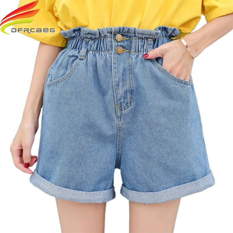 Летние шорты 2019 джинсовые с высокой талией для женщин повседневные свободные