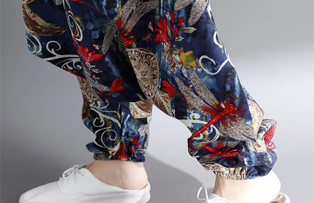 Womail, женские брюки, летняя мода, Boho, хиппи, для девушек, с принтом, свободные штаны, мешковатые брюки, высокая талия, длинные штаны, пляжные,, M531