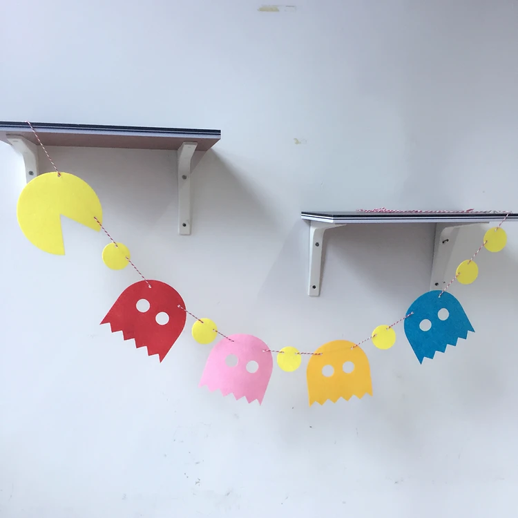 Pac man 3 Mete картонный заголовок с флажками флага день рождения, вечеринка, фото клип украшение булочки для 80 игр поставка ткани