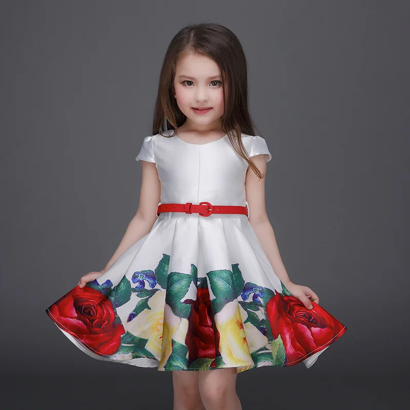 Retail 2016 Floral Summer Print Girls Dresses Toddler Vestidos Kids Clothes Bandage Tutu Party De Festa Flower Princess Fashion | Детская