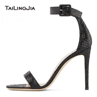 elegant black high heel sandals for women ankle strap stiletto heels ladies summer party evening dress shoes large size 2022