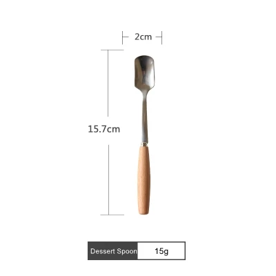 L-Dessert Spoon Столовые приборы из нержавеющей стали с деревянной ручкой столовая Вилка десертная ложка нож кофе чайная ложка фрукты кухонные вилки Аксессуары для посуды - Цвет: L-Dessert Spoon