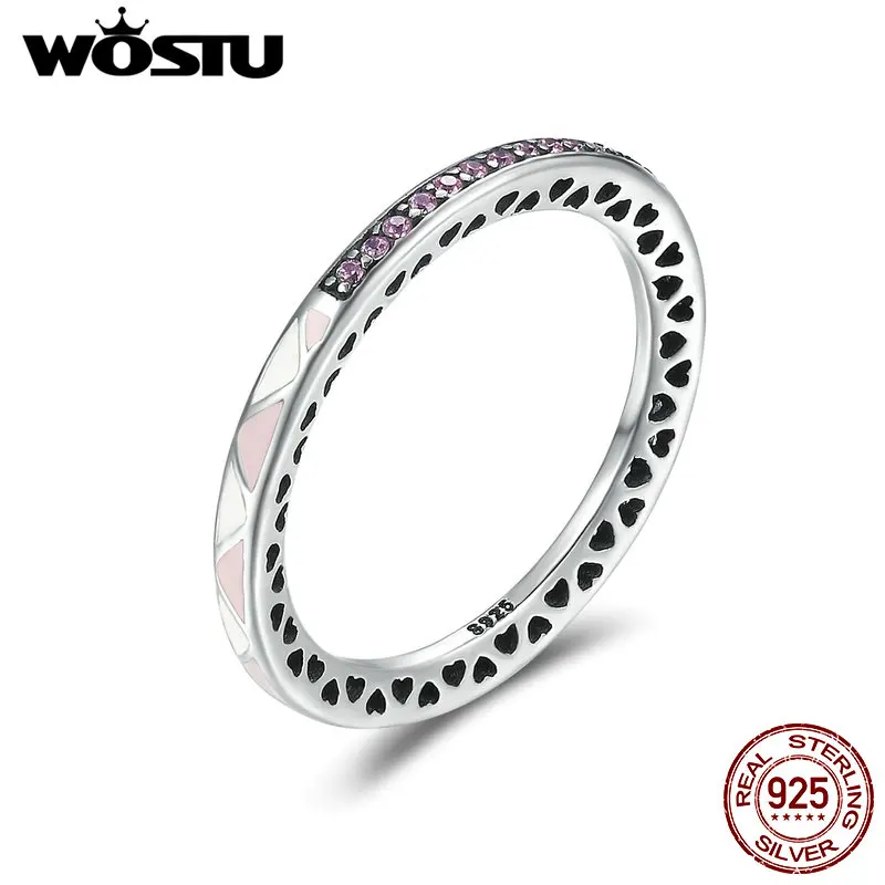 WOSTU Аутентичные стерлингового серебра 925 пробы розовые и белые эмалированные шикарные кольца для пальцев для женщин модные свадебные украшения Прекрасный подарок BKR110