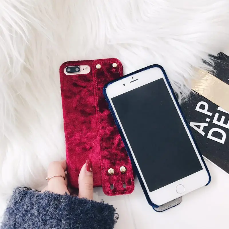 Hot sales Fashion protector Smart phone Cases For coque iphone x Case 6s 7 8 plus Plush Cover hand strap moblie | Мобильные телефоны