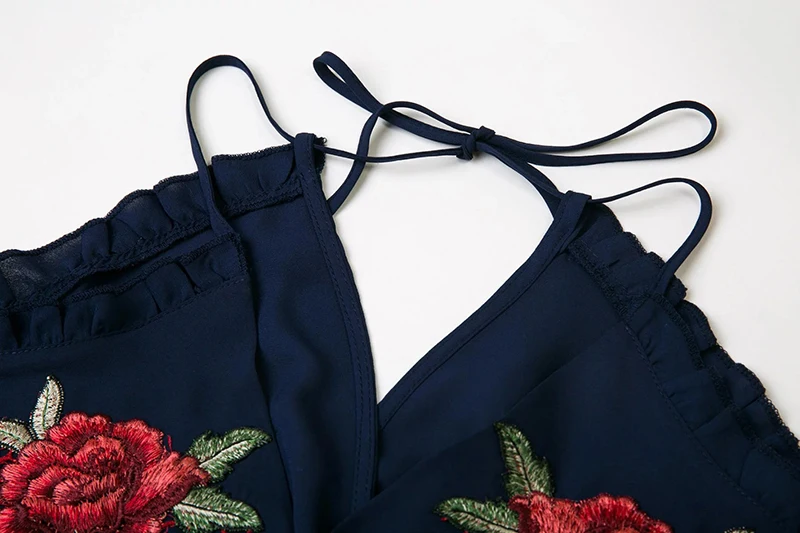 Bella Philosophy spring fashion sexy deep V applique flowers embroidery cami bodycon playsuits | Женская одежда