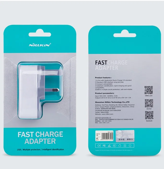 UK Plug Универсальное быстрое зарядное устройство Nillkin QC3.0 18 Вт для Iphone 7 8 Plus, быстрое зарядное устройство USB QC3.0 для samsung S8 S9 Xiaomi EU/US Plug - Тип штекера: UK Plug