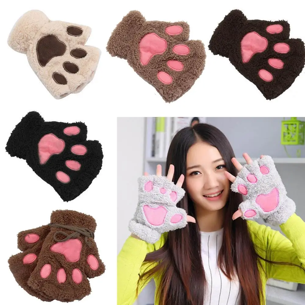 

Valink 2017 New Fashion Winter Women Girls Lovely Gloves Plush Warm Mittens Cute Short Half Finger Fingerless Female Gloves Hot