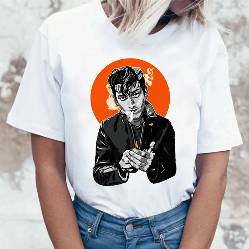 Белая женская футболка с принтом «Arctic Monkeys», летние топы с коротким рукавом и круглым вырезом, женская футболка в стиле панк-рок с буквенным принтом, женская футболка