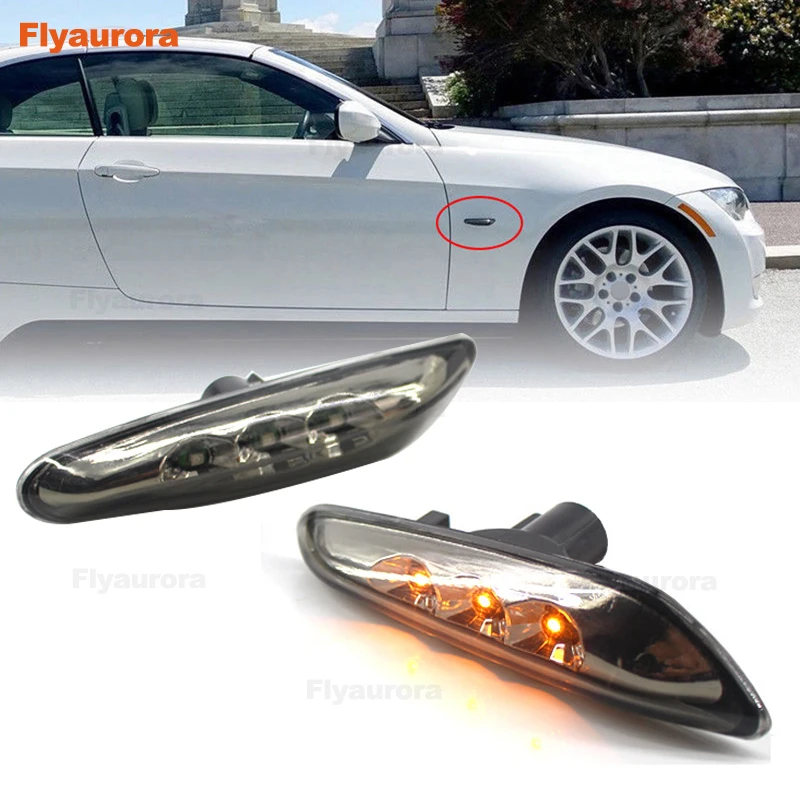 1 пара, для BMW E88, E60, E61, E90, E91, E92, E93, черные/серебристые, боковые габаритные огни, указатели поворота, аксессуары для bmw e90, Flyaurora