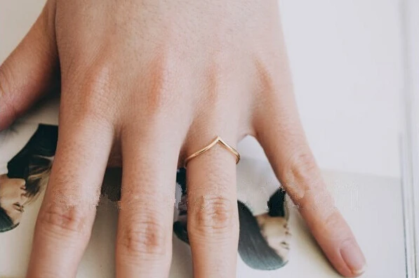 

fashion Popular and delicate small V shaped ring letter ring water drop style ring Plain ring Women's ring