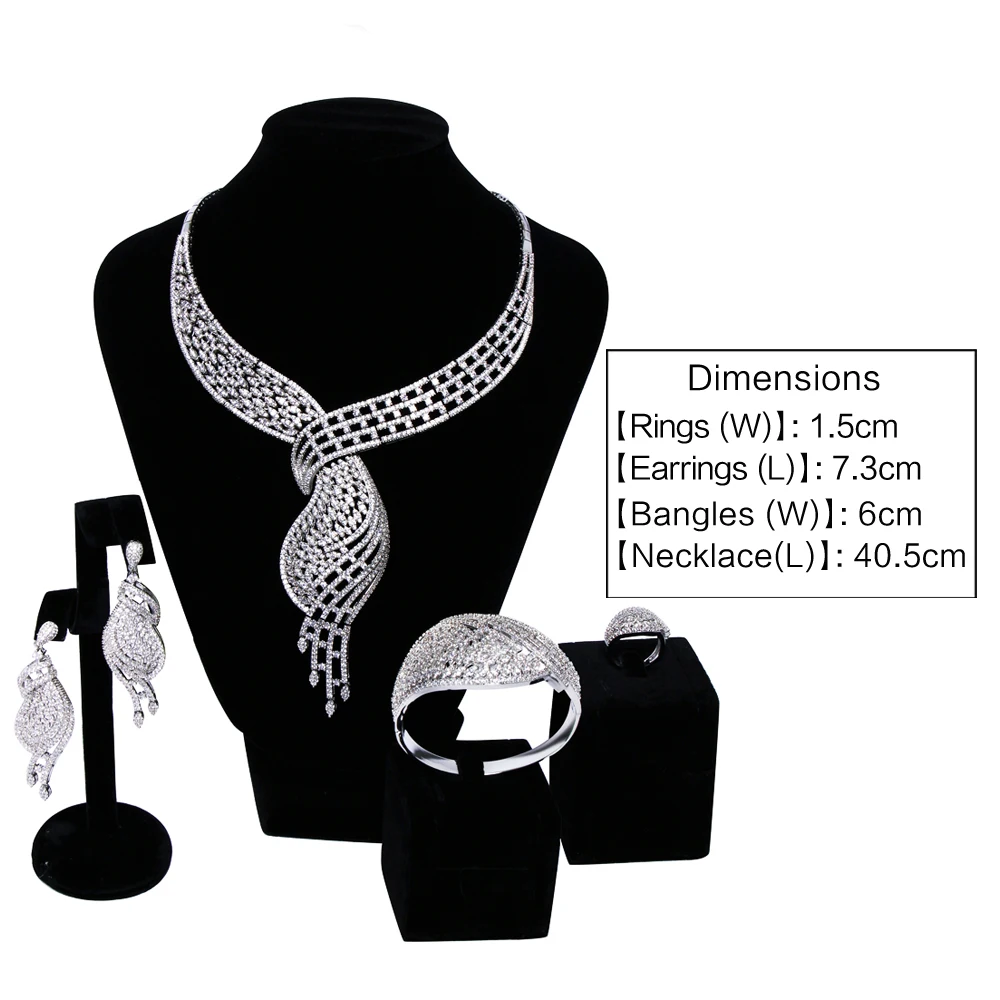 Большие роскошные наборы из 4 предметов для свадебной вечеринки ожерелье +