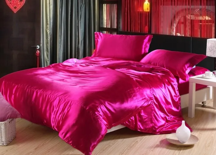 Hot Pink Duvet Cover Шелковый атлас Набор пододеяльников для пуховых одеял одеяло Чехлы для мангала покрывало Доона Постельные принадлежности CAL super king size Queen полный двойной twin один покрывало настроить - Цвет: Hot Pink Duvet Cover