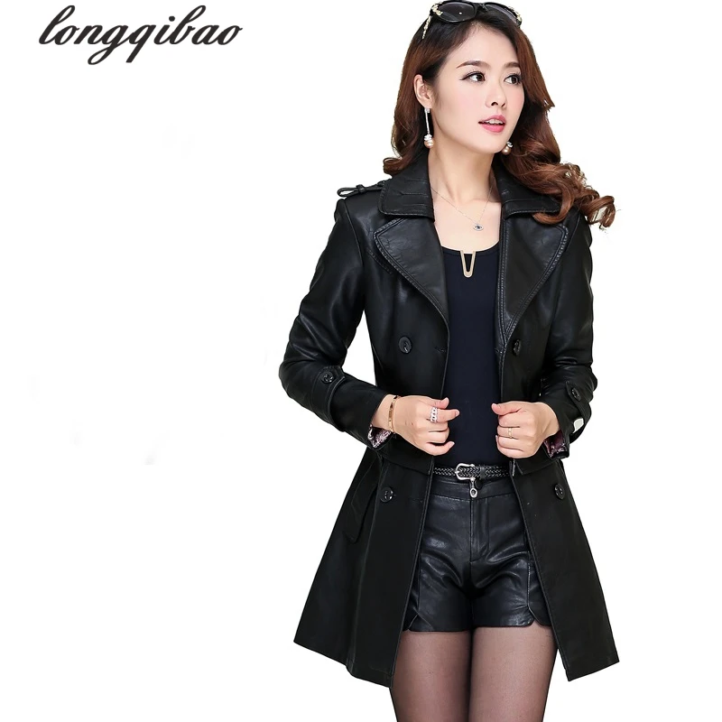 Женская кожаная ветровка TB71 Длинная большого размера на весну и осень|leather