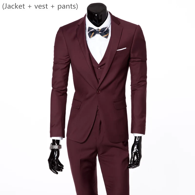 3 piece dark red Блейзер+ жилет+ брюки) Мужская Свадебная одежда костюм жениха мужской костюм из трех предметов деловой Банкетный мужской костюм плюс размер 6XL Костюмы - Цвет: 3 piece dark red