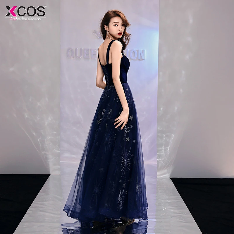 Сексуальные платья выпускного вечера 2019 синий А силуэт глубокий v образный вырез