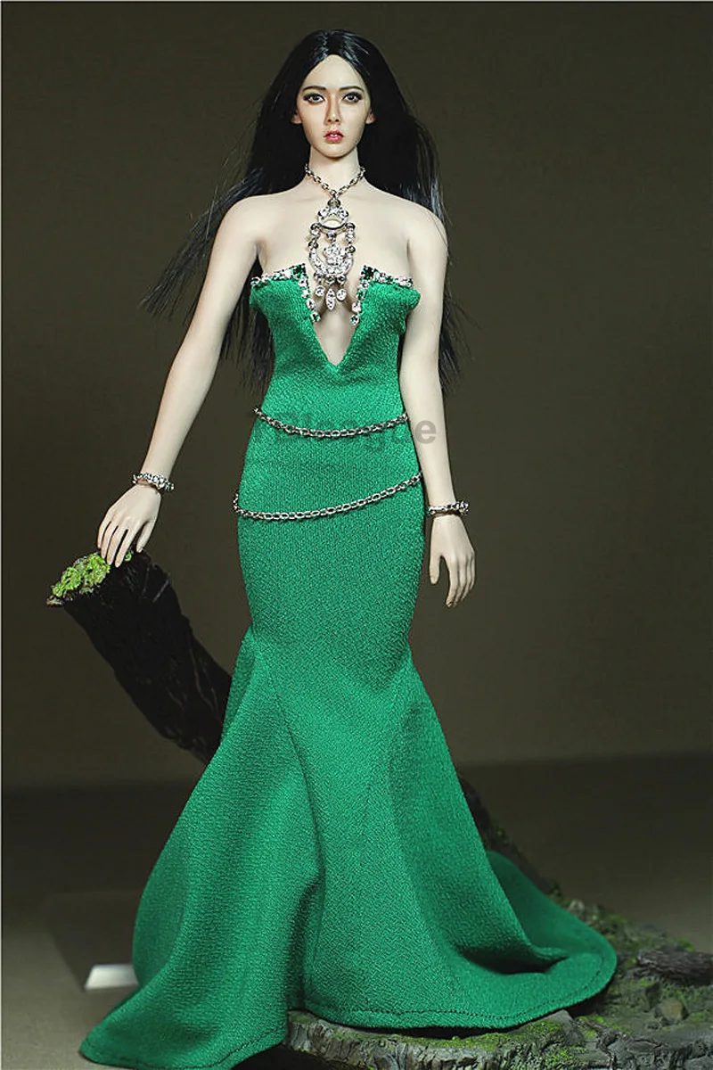 Сделанный на заказ 1/6 масштаб изумрудное платье Зеленая Алмазная большая юбка