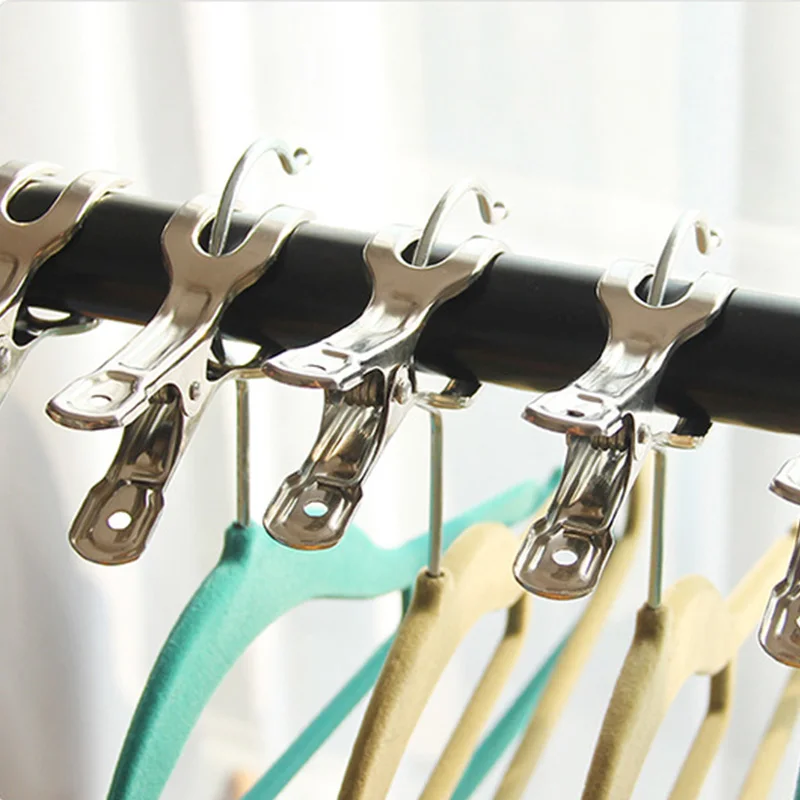 Laundry Drying Hanger Metal Clamps Clothes Peg Quilt Clamp Food Sealing Clip Stainless Steel 1 Set Multifunction Windproof | Дом и сад
