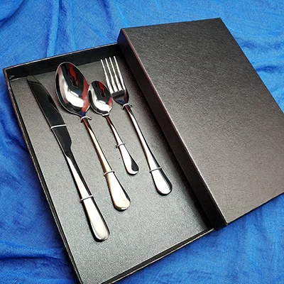 with gift box Горячая Распродажа 4 шт. черная столовая посуда кухонный нож из нержавеющей стали вилка столовая ложка столовая посуда столовые приборы набор столовых приборов Прямая поставка - Цвет: with gift box