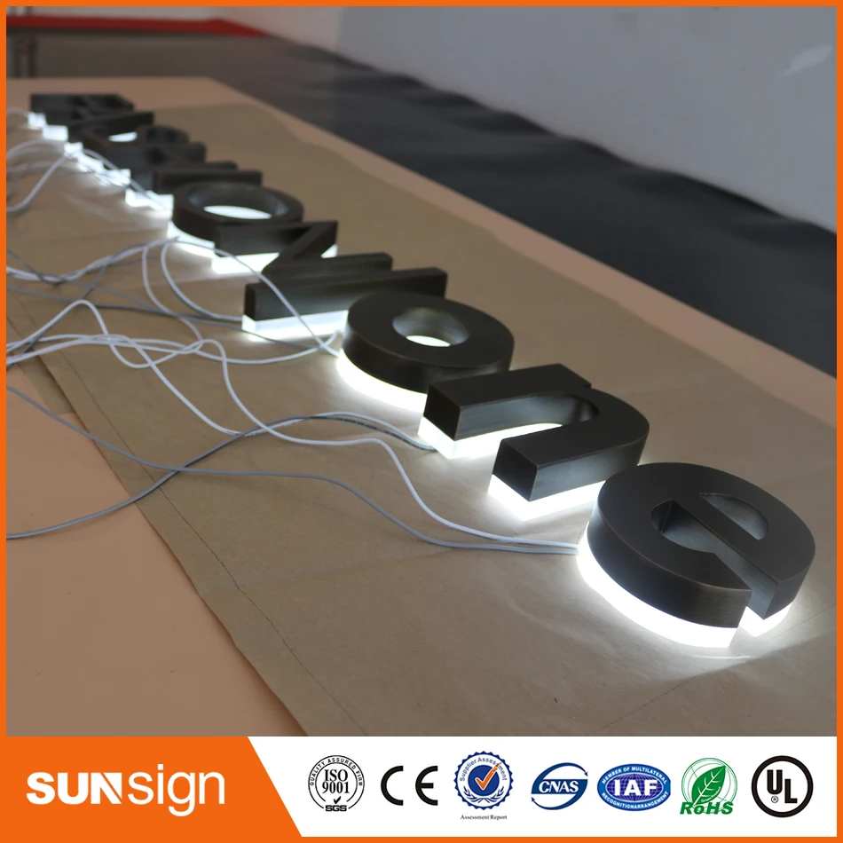 Factory Outlet Stainless steel led backlit lighted letters custom sign advertising products