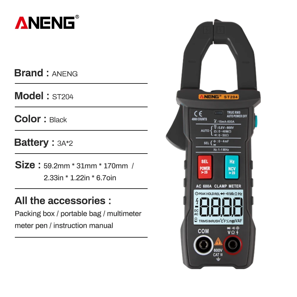 True RMS Mini Digital Clamp Meters AC/DC Current Voltage Auto Range Capacitance Frequency Diode Power meter Test | Инструменты