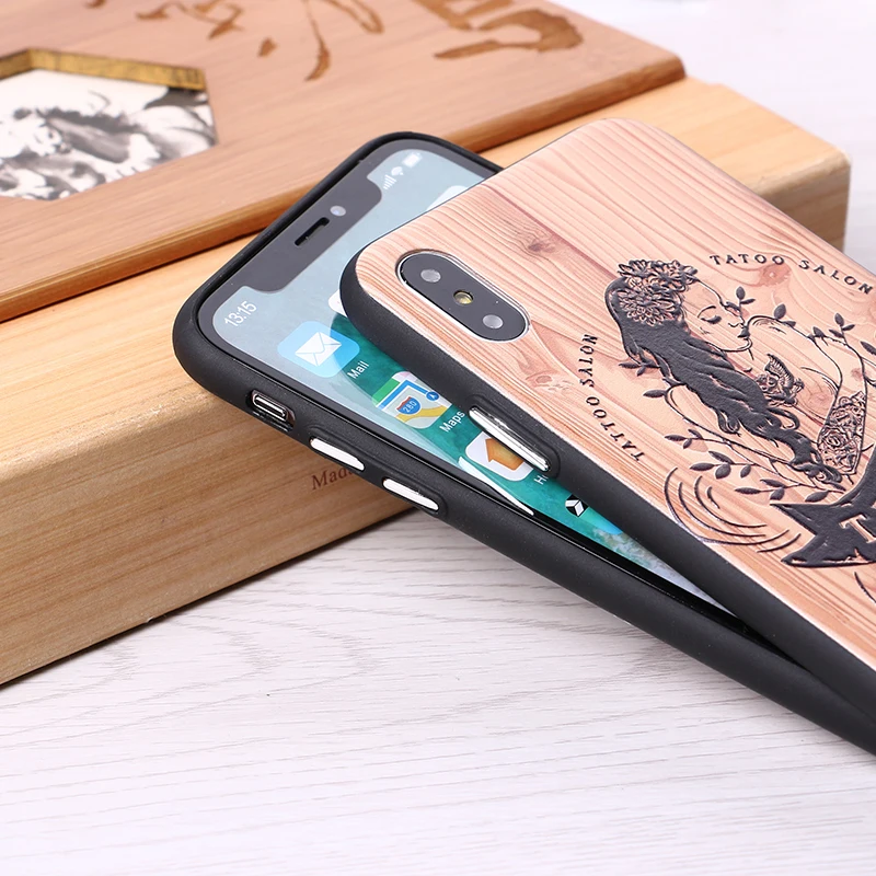 3D рельефный Elephone Татуировка в виде русалки имитативный деревянный телефон для iPhone 6 6S 6Plus 7 7Plus 8 8Plus X XS Max чехол Capas Fundas