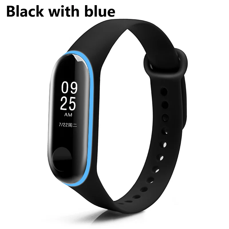 Black with blue Новое поступление BOORUI, цветной ремешок для mi band 3, аксессуары для mi 3, сменный ремешок для xiaomi mi 3, умные браслеты - Цвет: Black with blue