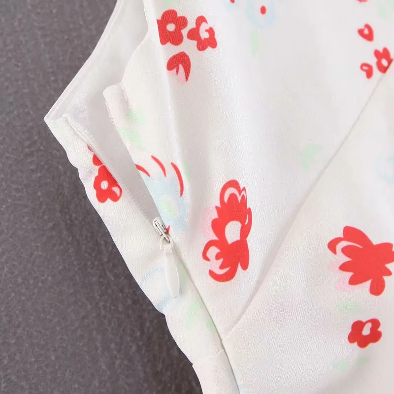 Bazaleas Vintage V Neck women dress white floral print vestidos Ankle length waisted slip summer Dress drop shipping | Женская одежда