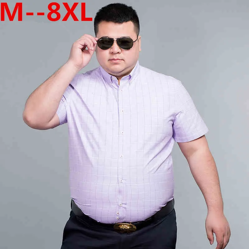 8XL 6XL 100% Для мужчин s Рубашки с коротким рукавом модные Повседневное Fit Plaid рубашки
