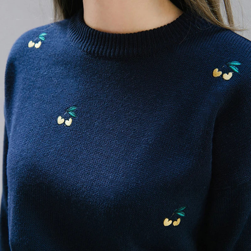 Осень и зима женский корейский кампус ветер милый вишня мягкая сестра вышивка