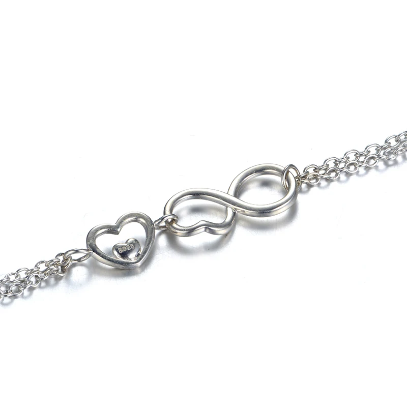 

2019 Ethnic Women Chain Bowknot 925 Silver Bracelet Dainty Thin Bow Heart Bracelet Jewelry Female Girl Pulseira Silver