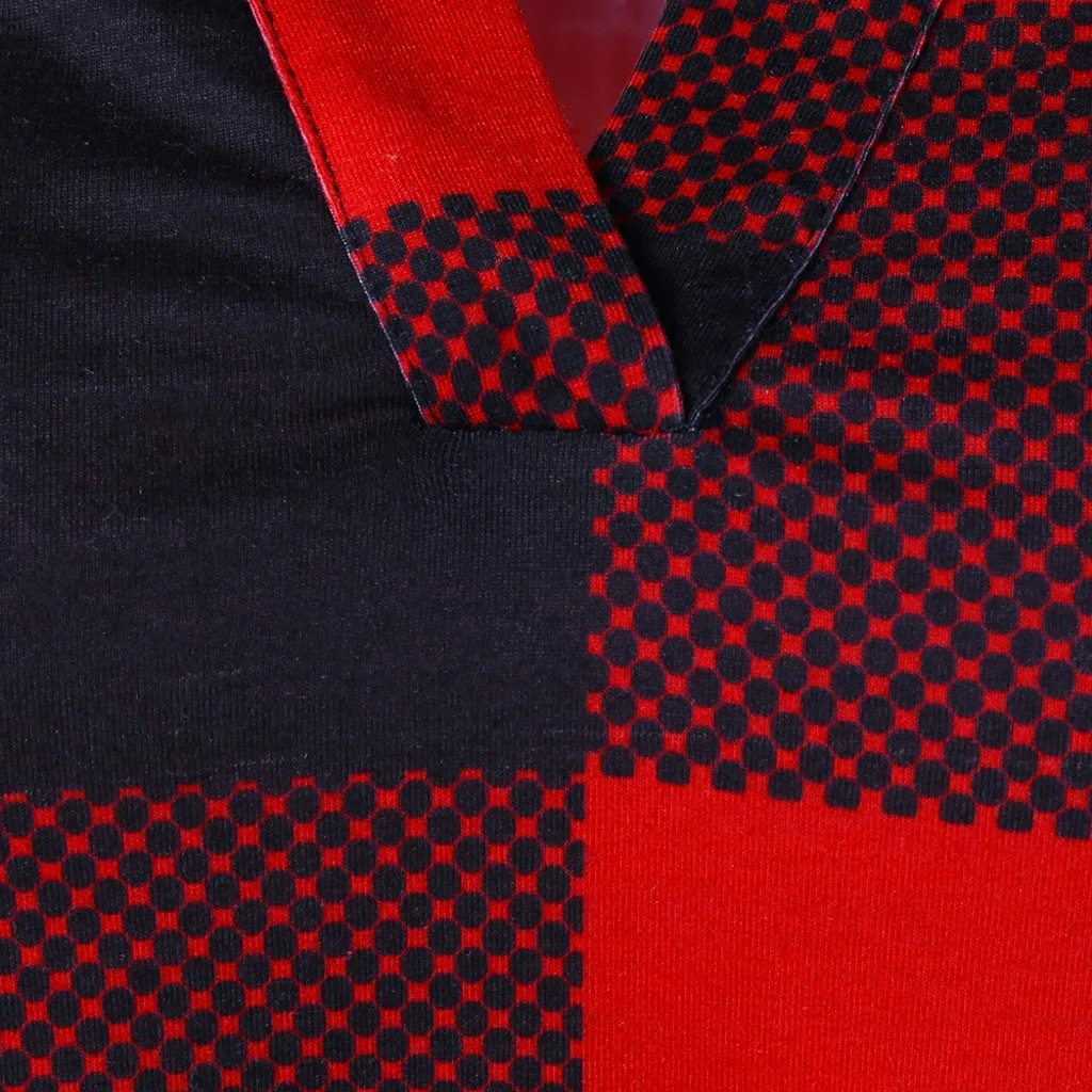 Рубашка модная женская с v-образным вырезом длинным рукавом клетчатым принтом