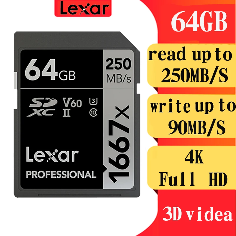 Lexar memory card Original sd card 64gb 128gb SDXC UHS-II U3 memory sd card 256gb High speed 250MB/s for Digital SLR/HD camera