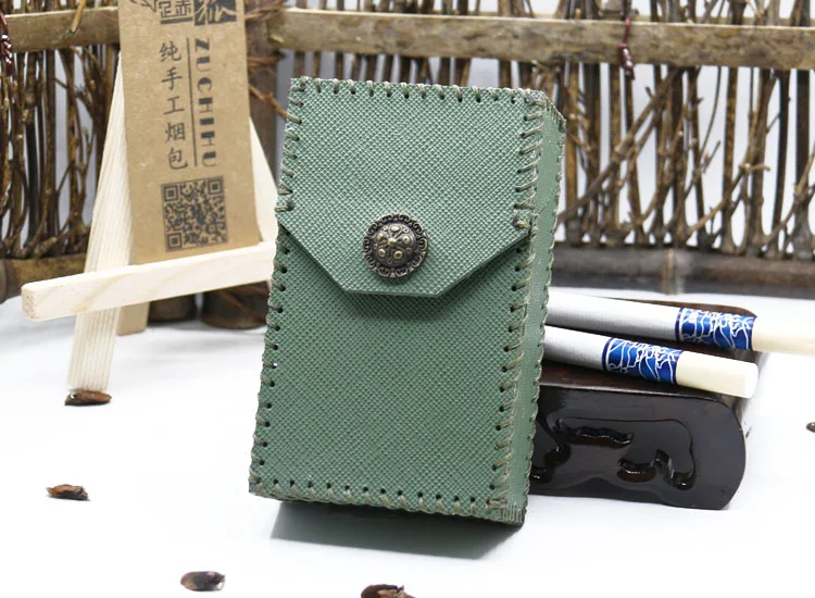 Army Green Кожаный портсигар из воловьей кожи, жесткая коробка, набор «сигаретная затяжка», мягкая оболочка, 20 шт., коробка с магнитной защелкой, раскладушка для тонких сигарет - Цвет: Army Green