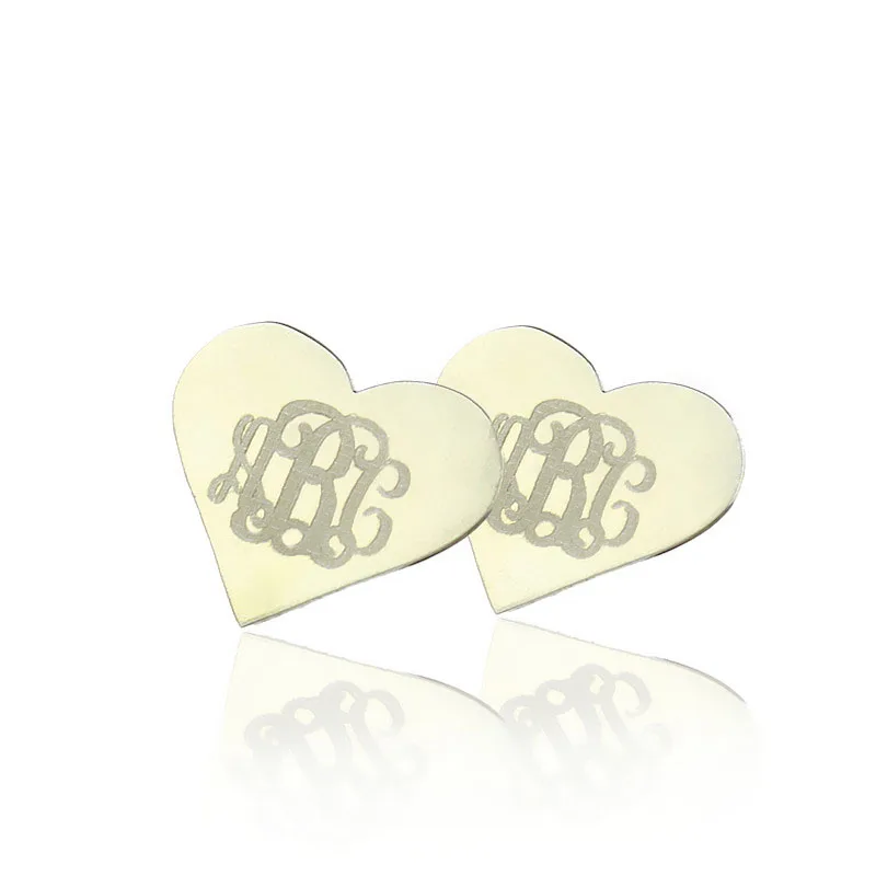 

AILIN Heart Monogram Earrings Studs Cusotom Silver Engraved Monogrammed Earrings 3 Initials Earrings In Heart Name Jewelry