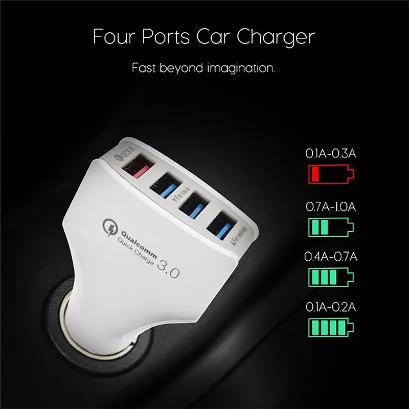 Qualcomm Сертифицированный QC3.0 Быстрая зарядка 4 портовый USB Автомобильное зарядное