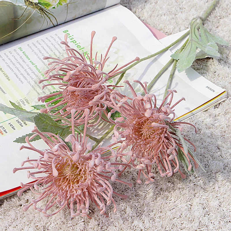 3 головки/ветка Leucospermum искусственные цветы для украшения свадьбы Искусственные