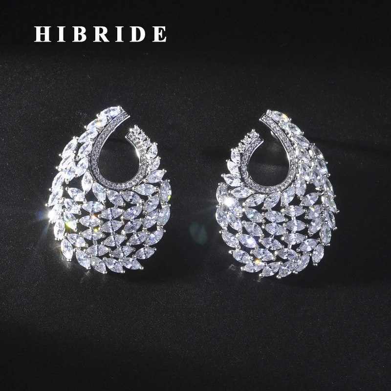 

HIBRIDE Brilliant New Feather Design Cubic Zircon Women Girl Beauty Stud Earrings Accessories Brincos Jewelry Party Gifts E-931