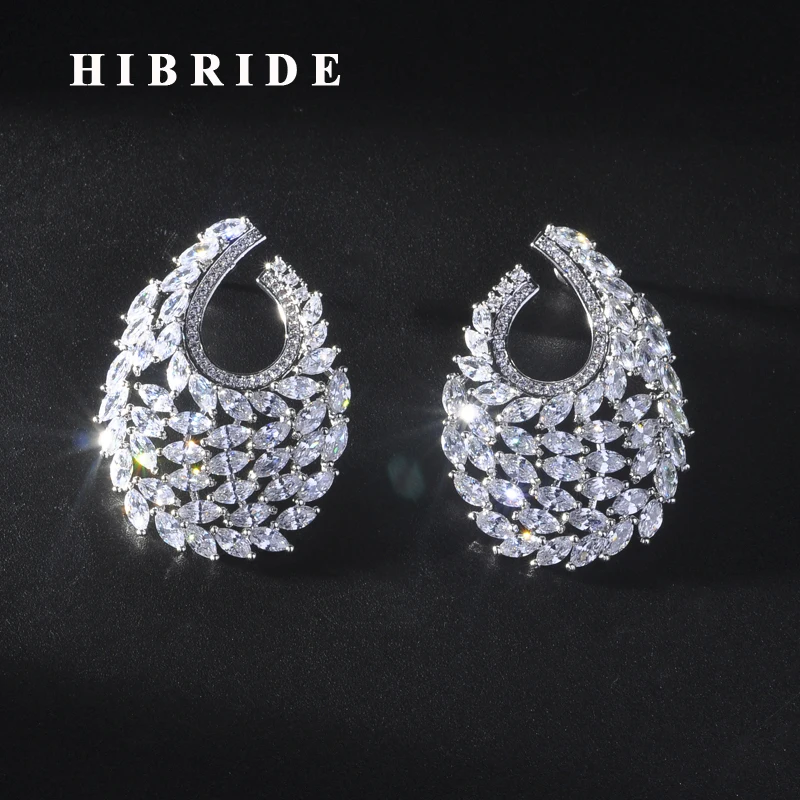Женские серьги гвоздики с кубическим цирконием HIBRIDE перьями аксессуары