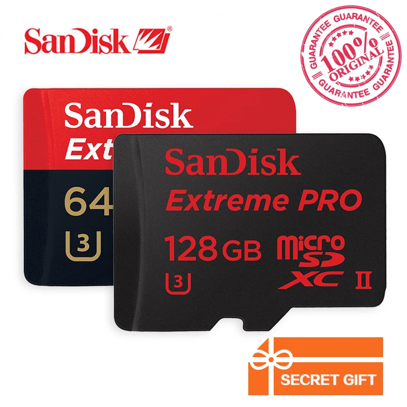 Карты памяти SanDisk Extreme Pro microSDXC UHS-II Class10 C10 U3 275 МБ/с. 64 ГБ 128 карты 4 К UHD адаптер USB 3 0