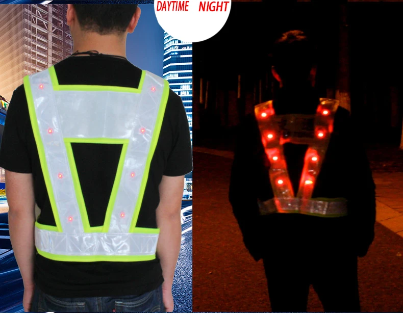 16pcs LED safety vest reflective running jacket Reflective Strap Vest Night Warning Vest Cycling Working Outdoor Clothes