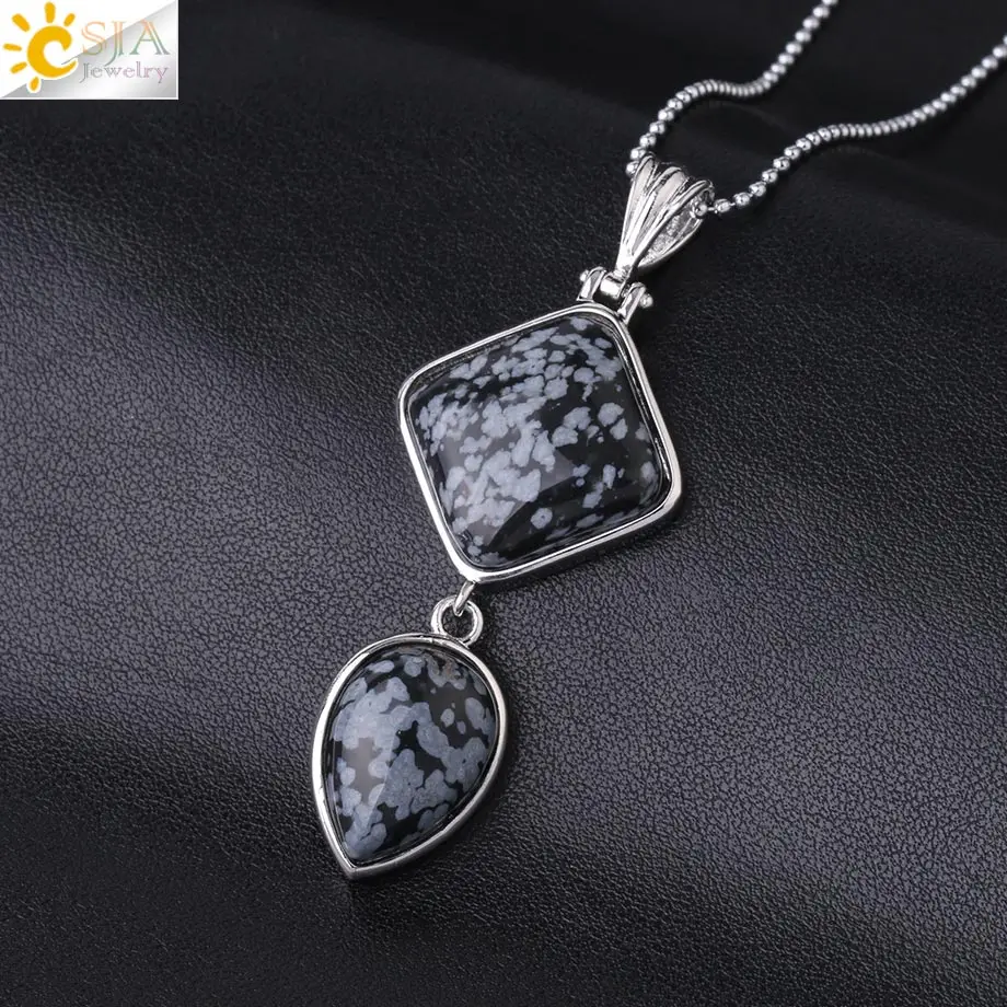 Snowflake Stone CSJA, женские трендовые натуральные кварцевые подвески в форме капель воды, ожерелье, квадратные целебные камни, геометрические модные ювелирные изделия, мужское ожерелье s F815 - Окраска металла: Snowflake Stone