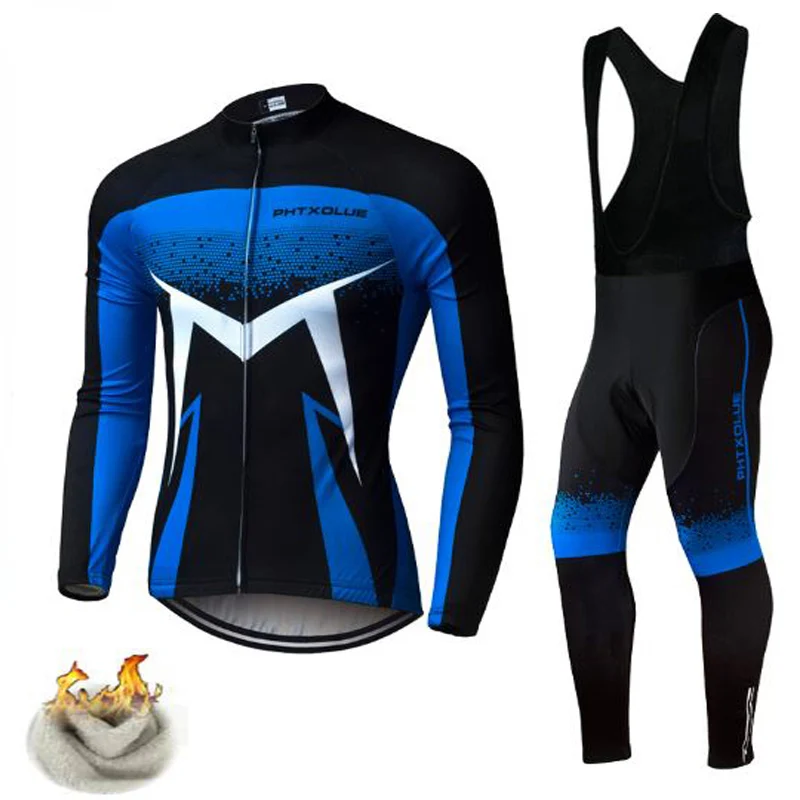 Jerseys and Bib Pant Phtxolue Pro зимний термальный флисовый велосипедный джерси набор майо Ropa Ciclismo MTB велосипедная одежда с длинным рукавом велосипедная одежда - Цвет: Jerseys and Bib Pant