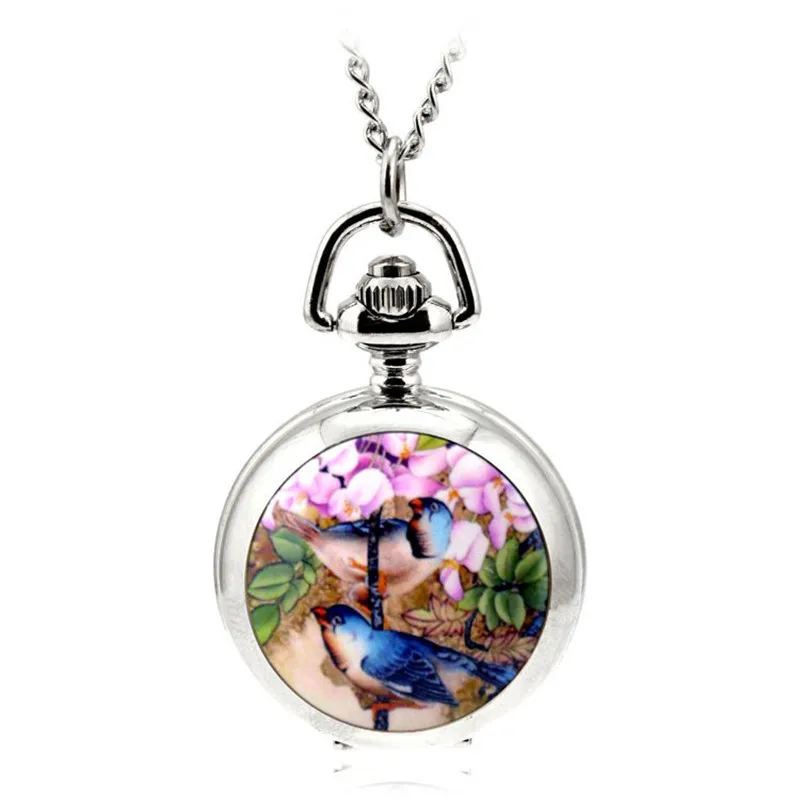 Детские эмалированные часы в подарок с цепочкой 80 см милые карманные цветочным