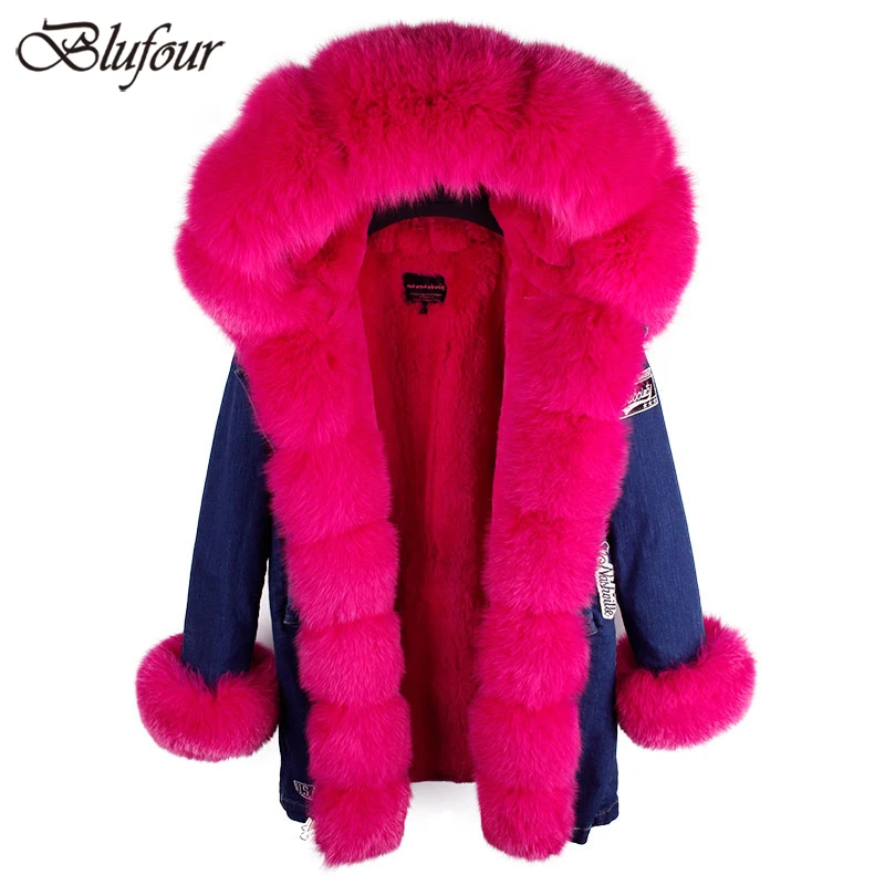 Blufour новые модные джинсовые теплая зимняя парка Женская куртка большой настоящее